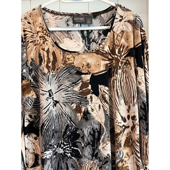 Additions by Chico’s Blouse Size 3 Abstract Floral Print Stretch Tunic - Picture 3 of 8